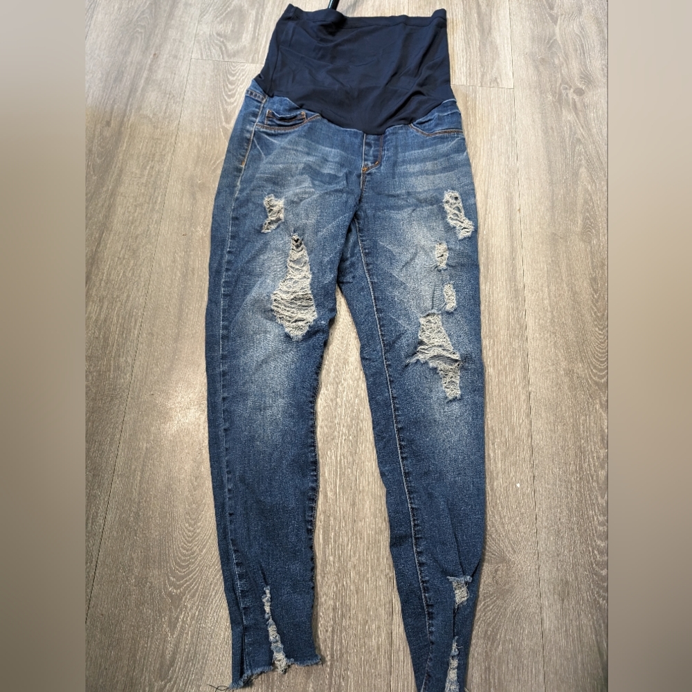 Over the belly song maternity blue distressed S